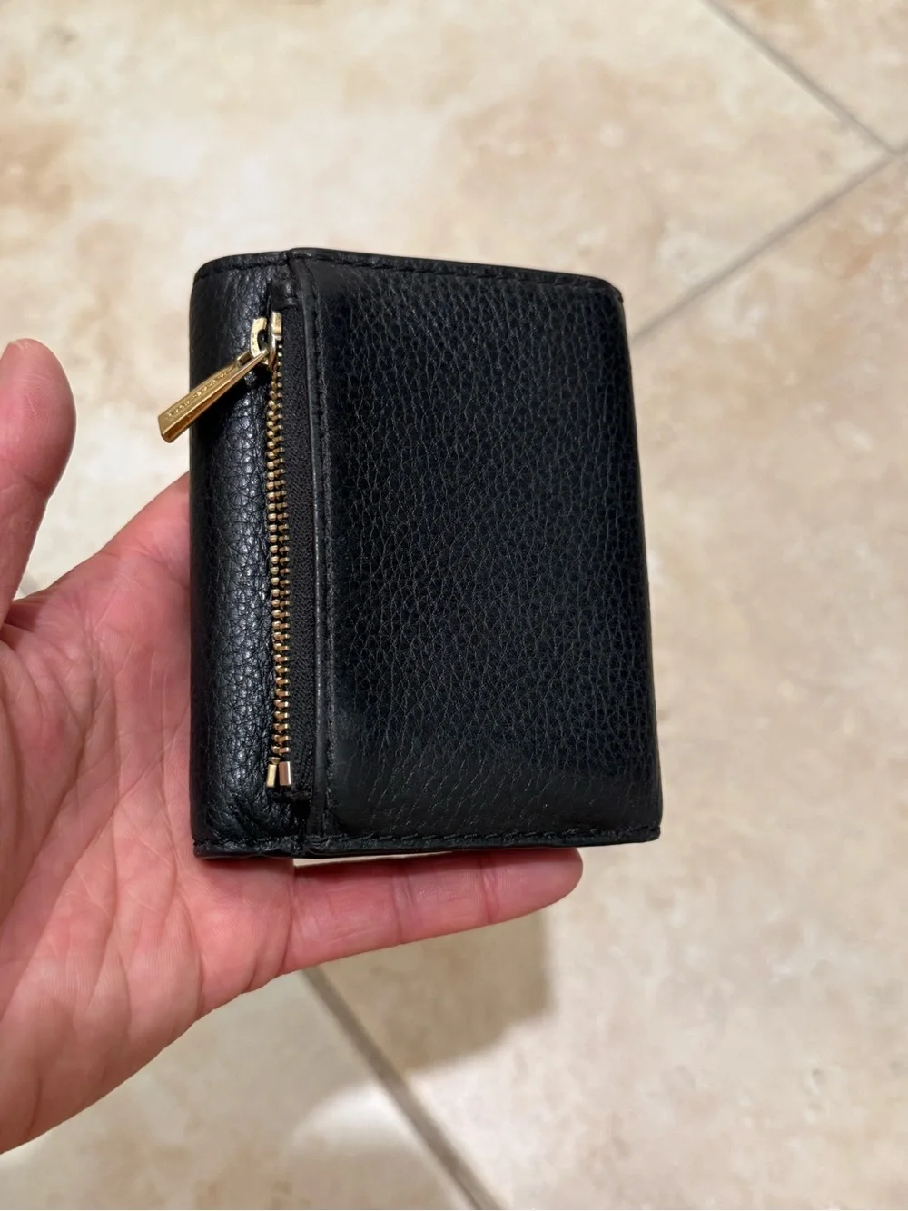 Michael Kors Black Pebbled Leather Compact Card Holder with Gold Logo